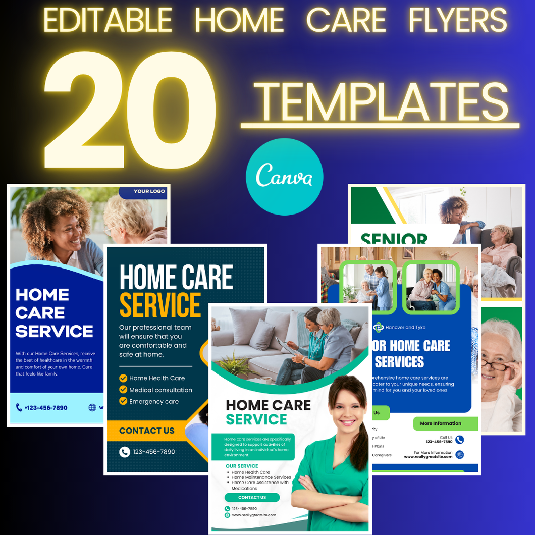 Home Care Flyer Templates (editable in Canva)